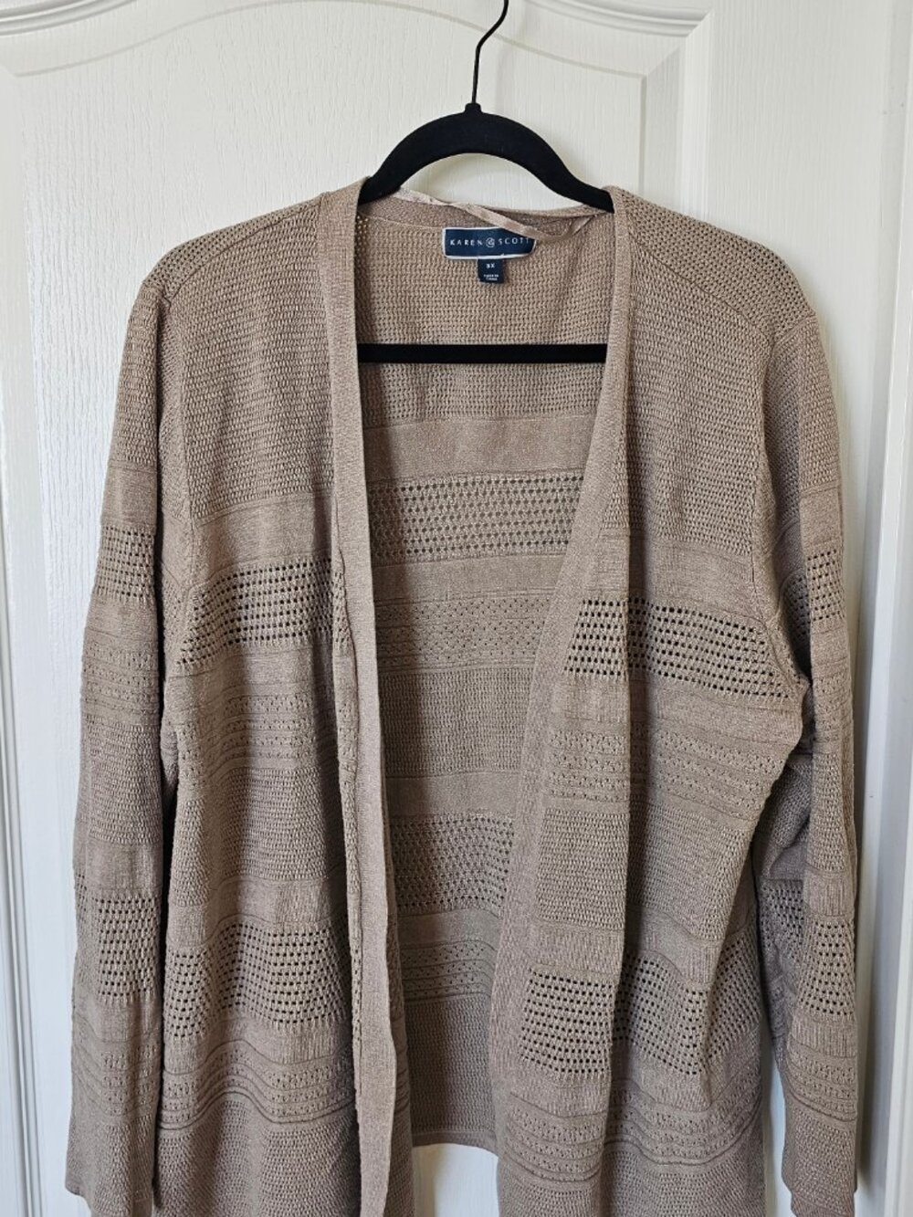 Karen Scott beige knit open front cardigan sweater | Size: 3X